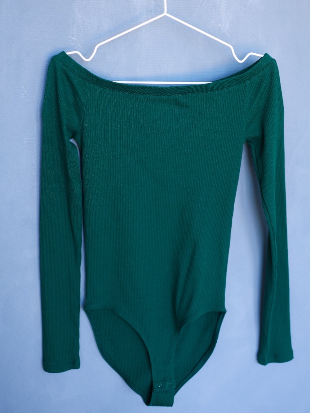 GAP Ribbed Long Sleeve Off the Shoulder Bodysuit, Green Size Small NWOT